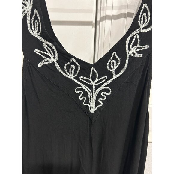 Ace Fashion Black Embroidered Fringe Handkerchief Hem Dress One Size Boho Chic - Picture 5 of 10